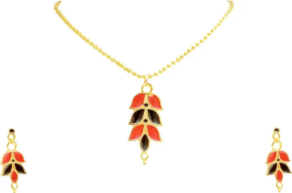 Assamese_Traditional_Gold_Plated_Red_Black_Colour_Patti_Design_Chain_Jewellery_Set_For_Women